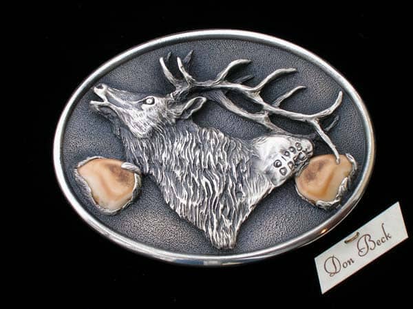 Wildlife belt buckles. Rocky Mountain Elk custom Silver belt buckle | www.donbeckbronzes.com