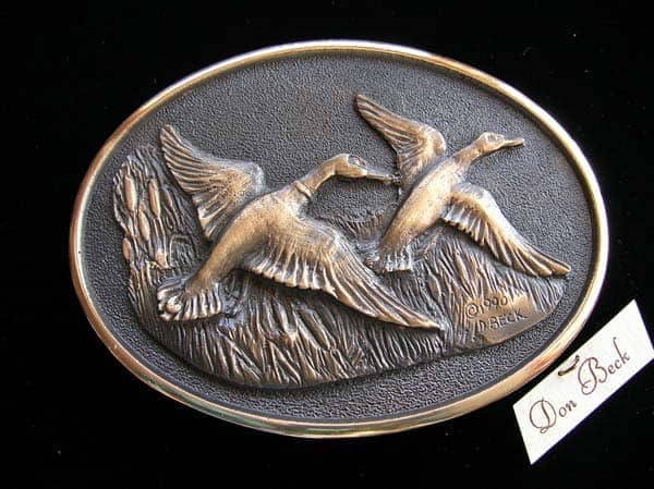 Wildlife belt buckles. Mallard Ducks bronze belt buckle | www.donbeckbronzes.com