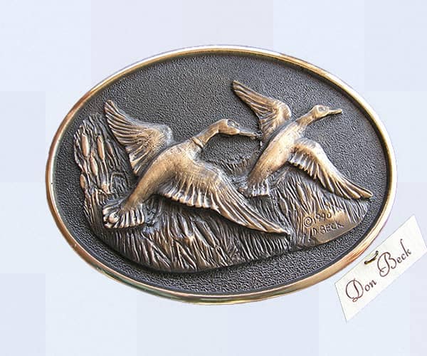 Wildlife belt buckles. Mallard Ducks bronze belt buckle | www.donbeckbronzes.com