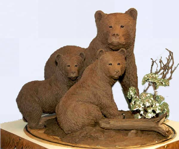 Wildlife bronze sculptures. Grizzly Bear sow with cubs bronze sculptures | www.donbeckbronzes.com