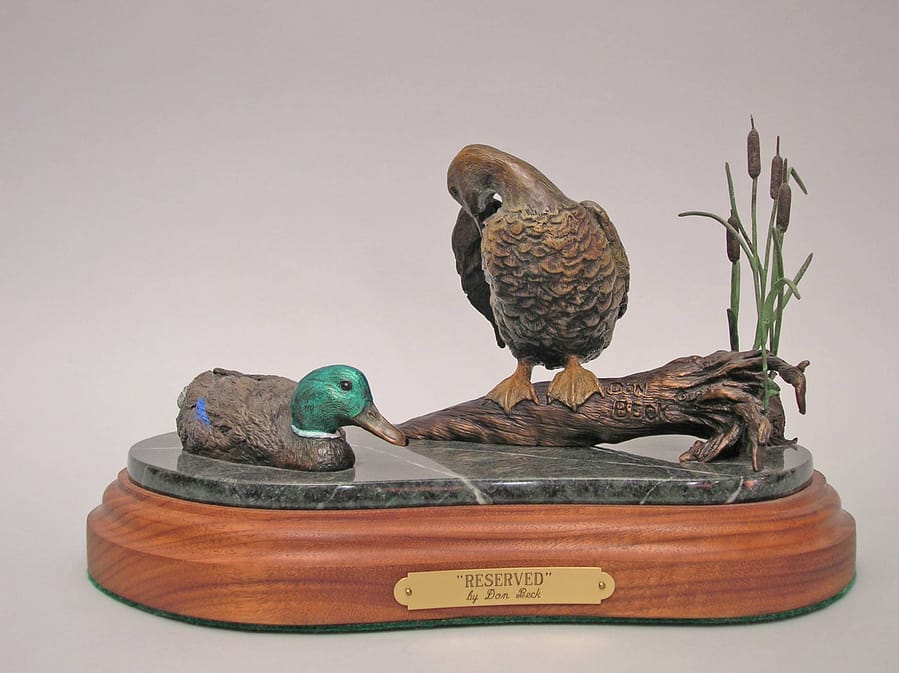 Wildlife bronze sculptures. Mallard ducks bronze sculpture by wildlife bronze sculptor Don Beck | www.donbeckbronzes.com